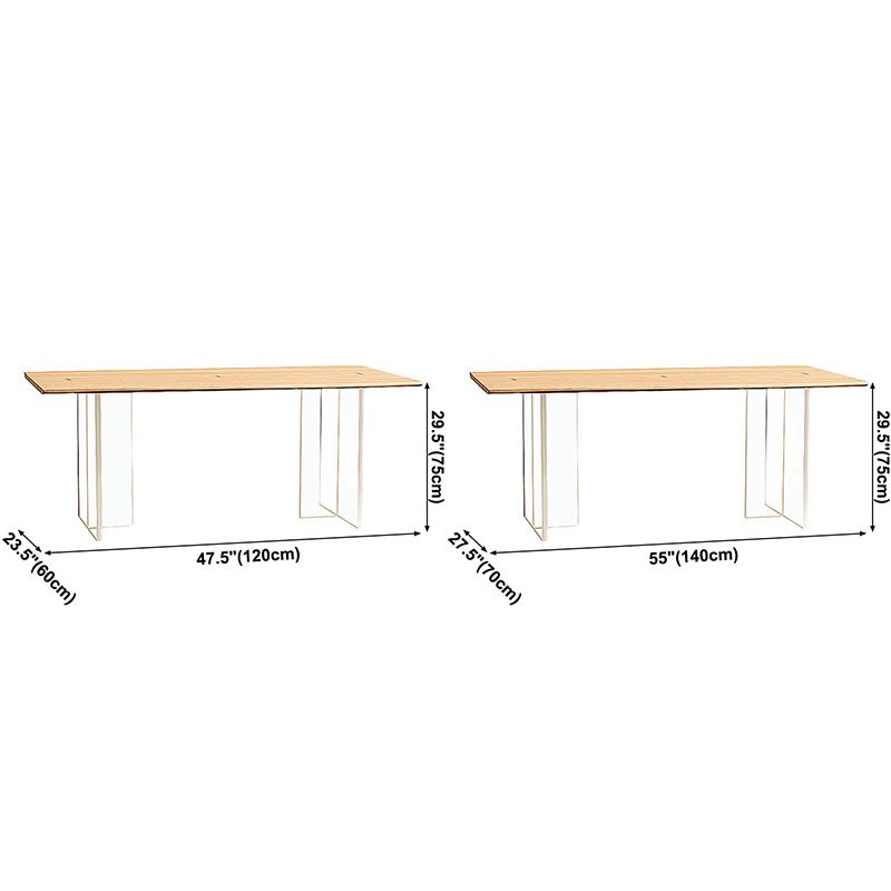 Modern Pine Solid Wood Table Rectangle Dining Table with Acrylic Double Pedestal Base Clearhalo ' dining_table' 'Dining Tables & Seating' 'Dining Tables' 'furn' 'furn_dining_table' 'Furniture' 'furniture_dining_table' 'Kitchen & Dining Furniture' 'kitchen&dining_furn' 'kitchen' 'kitchen_dining_table' 1200x1200_06182be9-99be-450e-9493-92b679ba0a16