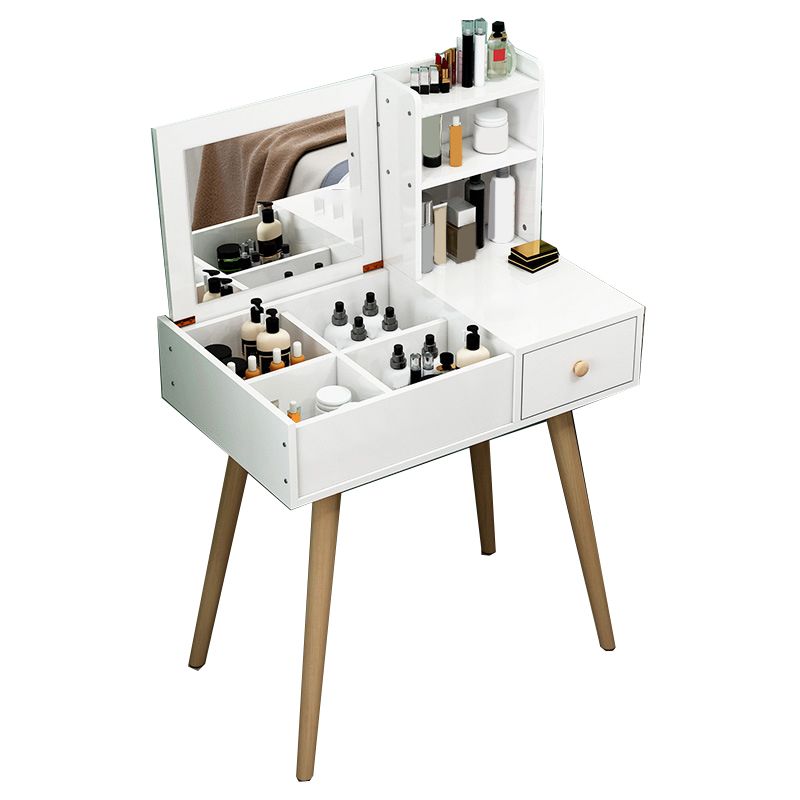 ホワイトウッドベースのパネルカウンタートップストレージラックとドレッシングテーブル付きの無垢材の脚