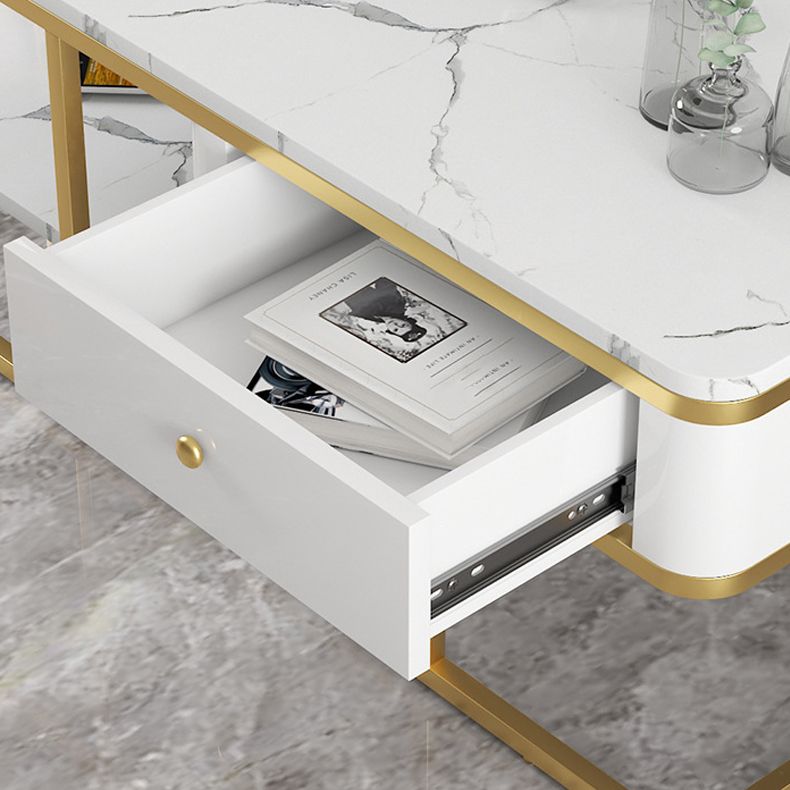 Glam Rectangle Cocktail Table with Marble Top and 1 Drawer and 1 Shelf Clearhalo 'Coffee & Accent Tables' 'Coffee Tables' 'coffee_tables' 'furn' 'furn_coffee_tables' 'Furniture' 'Living Room Furniture' 1200x1200_062135d3-f1fb-437e-9c8b-f210bdeb8376