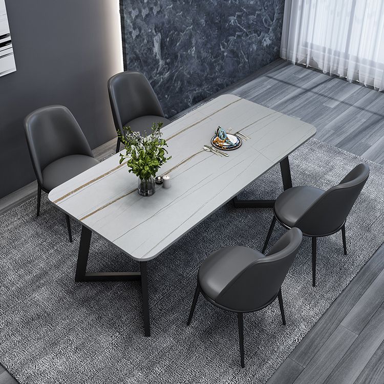 Modern Style Sintered Stone Dining Set with Rectangle Shape Table and Double Pedestal Base Clearhalo 'Dining Room Sets' 'Dining Tables & Seating' 'dining_room_set' 'furn' 'furn_dining_room_set' 'Furniture' 'furniture_dining_room_set' 'Kitchen & Dining Furniture' 'kitchen&dining_furn' 'kitchen' 1200x1200_06281c0a-9c13-454e-99e0-3879fb07255a