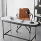 Industrial Office Desk White H-Shape Writing Desk with Metal Legs