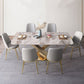 Mesa de comedor rectangular moderna, mesa superior de piedra gris brillante para el hogar