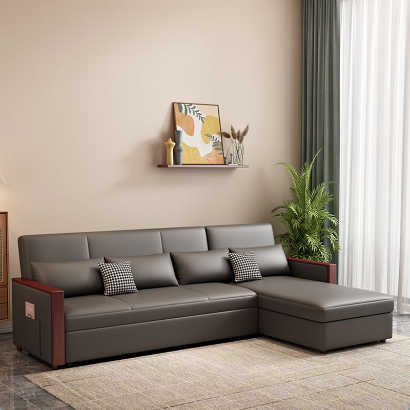Fabric Square Arm Sectional Sofa 35.43"High Manual Reclining Sofa Bed with Storage Clearhalo 'furn' 'furn_sectionals' 'Furniture' 'furniture_sectionals' 'Living Room Furniture' 'Sectionals' 1200x1200_062e4398-048b-48f1-b3b7-3ad63f7e97fd