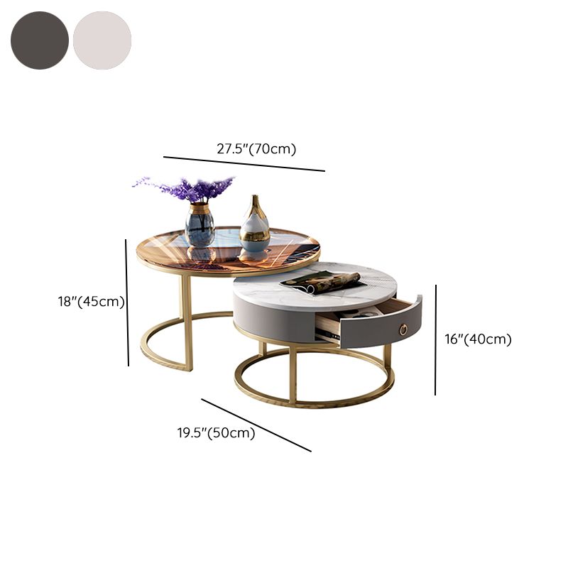 No Distressing Round Coffee Table Frame Nesting Coffee Table Set with Drawer Clearhalo 'Coffee & Accent Tables' 'Coffee Tables' 'coffee_tables' 'furn' 'furn_coffee_tables' 'Furniture' 'Living Room Furniture' 1200x1200_062ec19e-d2ef-43d3-b996-954c22af28f9