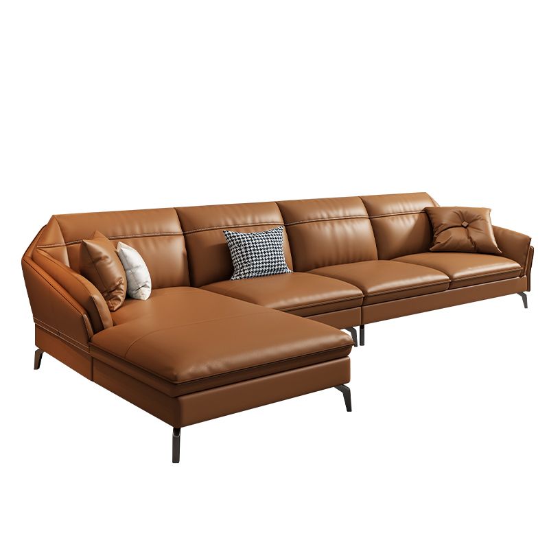 Contemporary Genuine Leather Sewn Pillow Back Sofa 35.43"High Flared Arm Sofa,Dark Brown Clearhalo 'furn' 'furn_sectionals' 'Furniture' 'furniture_sectionals' 'kitchen' 'kitchen_sectionals' 'Living Room Furniture' 'Sectionals' 1200x1200_0634552e-399b-4375-bec7-17ee9a835e0c