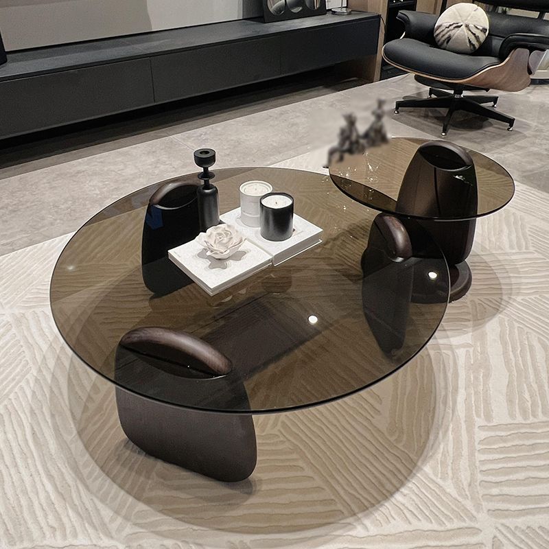 Glass Top Coffee or End Table Black 2 Legs Coffee Cocktail Table