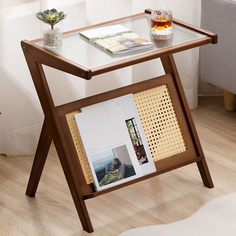 Asian Style Accent Side Table Wood and Glass with Storage and Shelf Corner Table Clearhalo 'Coffee & Accent Tables' 'End & Side Tables' 'end_side_tables' 'furn' 'furn_end_side_tables' 'Furniture' 'Living Room Furniture' 1200x1200_0645631c-1b3d-41f0-87b9-99d4d3931c78