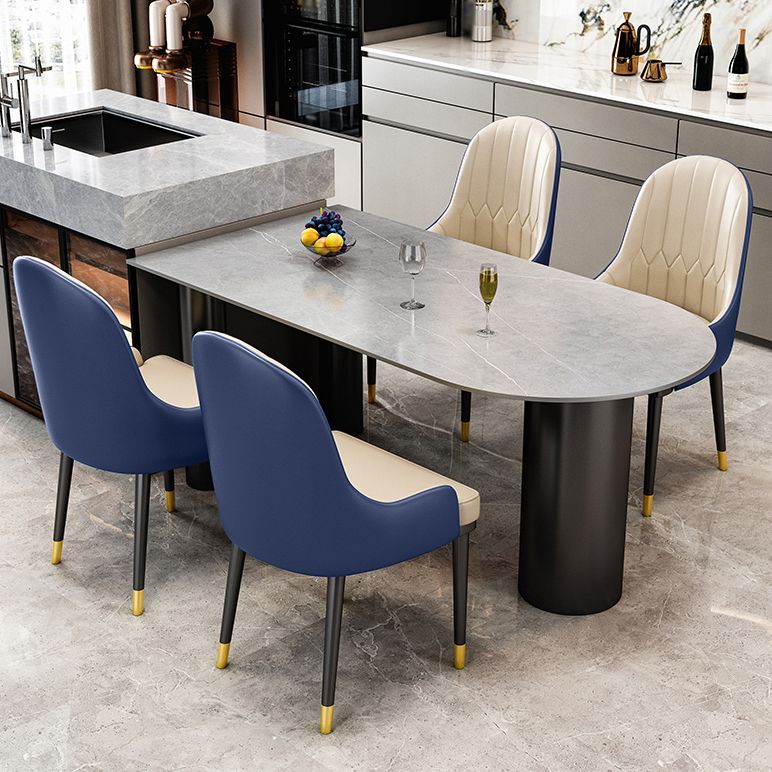 Modern 3 Legs Dining Table Stone Top and Metal Base in Black Dining Table Clearhalo 'Dining Tables & Seating' 'Dining Tables' 'dining_table' 'furn' 'furn_dining_table' 'Furniture' 'Kitchen & Dining Furniture' 1200x1200_0647db24-b63f-4af5-ae9c-addc318db3c4