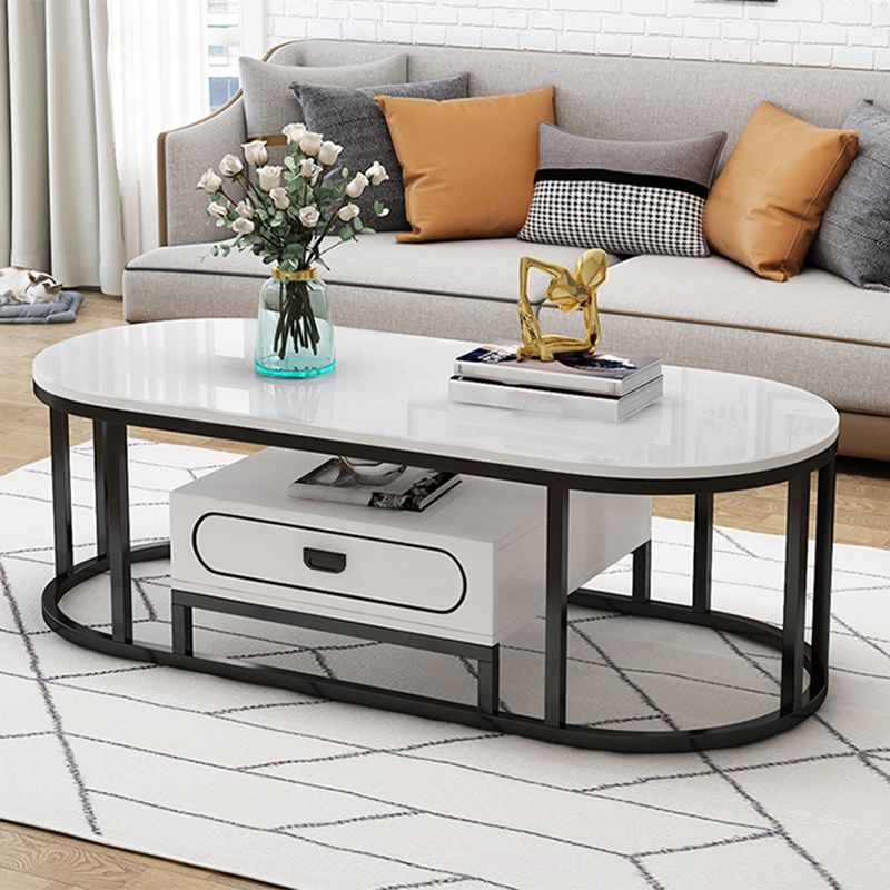 Oval Tempered Glass Frame Base Design Modern Style Coffee Table with Drawers