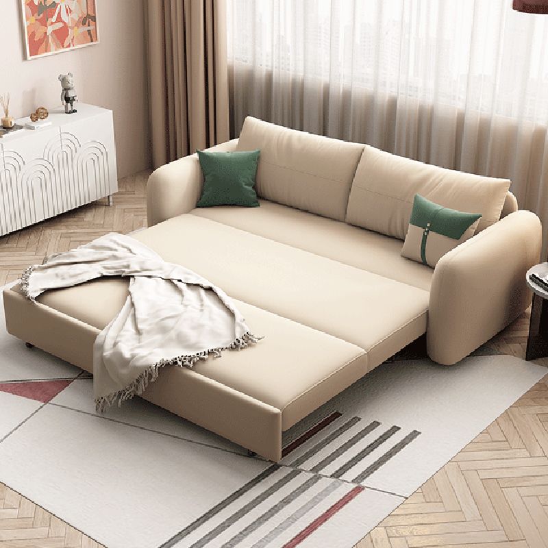 Contemporary Convertible Cotton Blend Square Arm Couch Bed in Beige