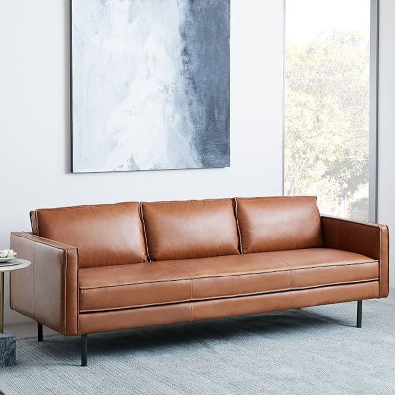 Brown Leather Settee Furniture Loose Back Square Arm Loveseat Clearhalo 'furn' 'furn_sofas' 'Furniture' 'furniture_sofas' 'kitchen' 'kitchen_sofas' 'Living Room Furniture' 'Sofa' 'sofas' 1200x1200_065591e7-e959-4c90-9959-40767b59ec91
