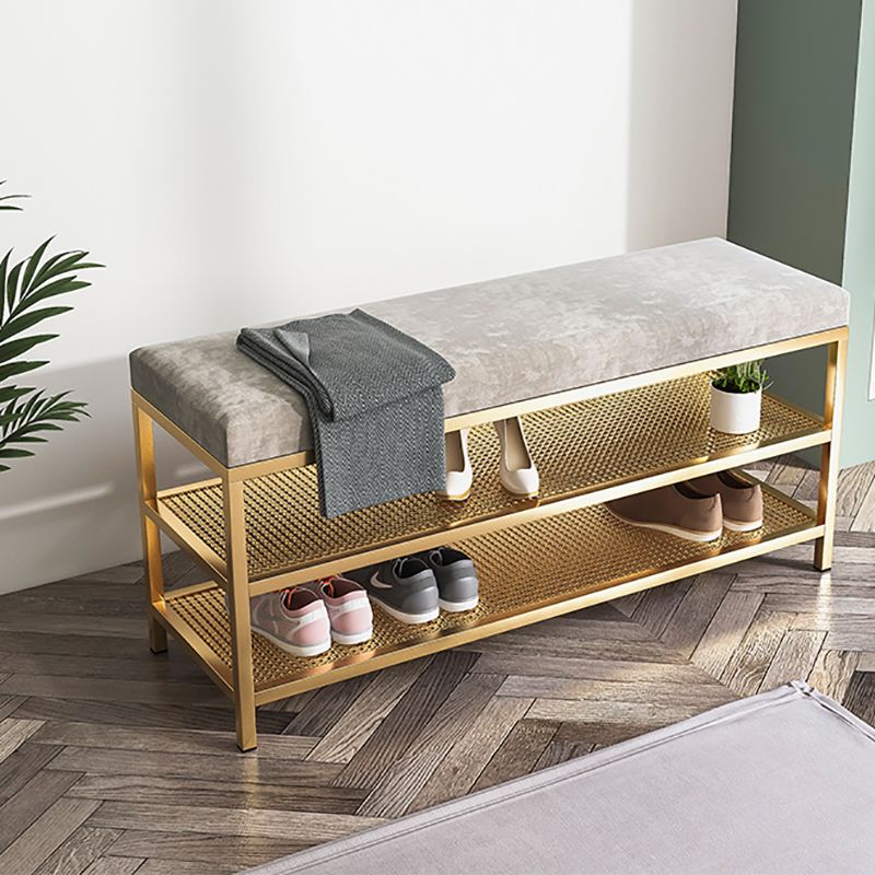 12.6 Inch Wide Entryway Bench Glam Metal Cushioned Seating Bench Clearhalo 'Benches' 'Chairs & Seating' 'furn' 'furn_benches' 'Furniture' 'Living Room Furniture' 1200x1200_06562cfc-f1d0-4366-b040-6a8d93439abe