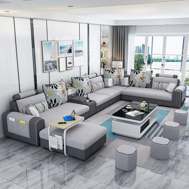 155.12"L X 92.52"W X 36.65"H Cotton Blend Sofa Removable Cushions Sectionals with Storage Clearhalo 'furn' 'furn_sectionals' 'Furniture' 'furniture_sectionals' 'kitchen' 'kitchen_sectionals' 'Living Room Furniture' 'Sectionals' 1200x1200_06573f66-dd73-4a61-90e4-de2b0810b7cd