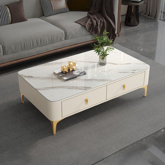 4脚スレートコーヒーテーブル長方形2つの引き出し付きシングルコーヒーテーブル