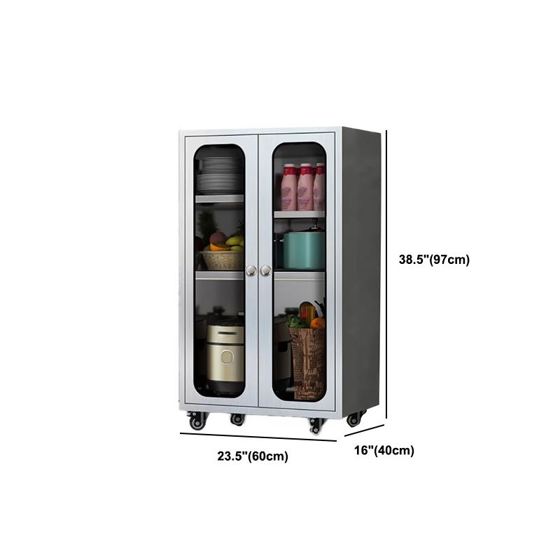 Chrome metalen dressoir met wielen moderne indoor dinerserver met kasten