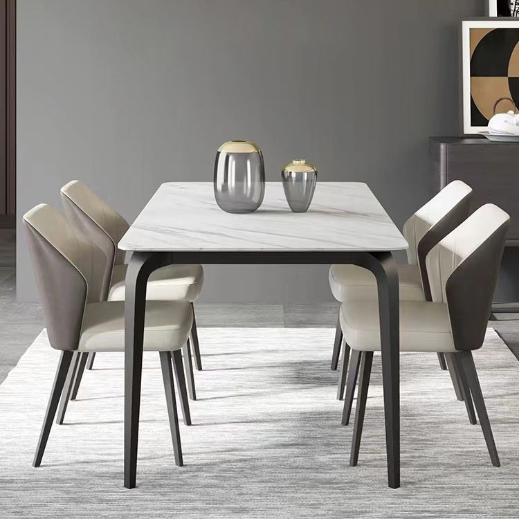 Industrial Rectangle Dining Table White Stone Top Table with Black Metal Legs Clearhalo 'Dining Tables & Seating' 'Dining Tables' 'dining_table' 'furn' 'furn_dining_table' 'Furniture' 'Kitchen & Dining Furniture' 1200x1200_065ed99f-55db-490f-be10-e10dd9fdde8d