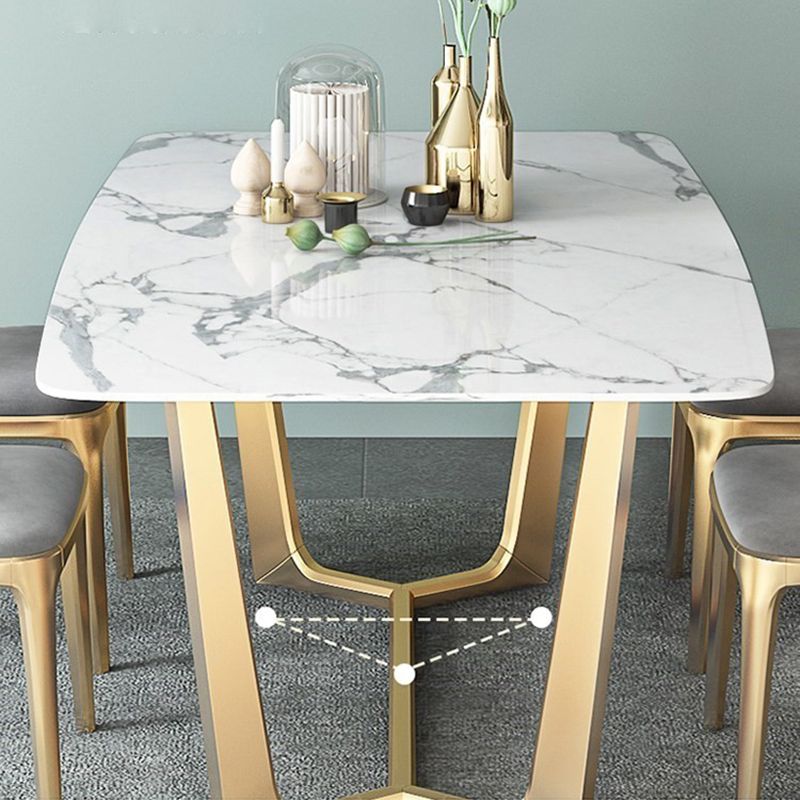 Traditional Luxury Dining Table Sintered Stone Table with Gold Frame for Home Clearhalo 'Dining Tables & Seating' 'Dining Tables' 'dining_table' 'furn' 'furn_dining_table' 'Furniture' 'Kitchen & Dining Furniture' 1200x1200_06617ae6-86cf-41f6-8c52-220ec58420fb