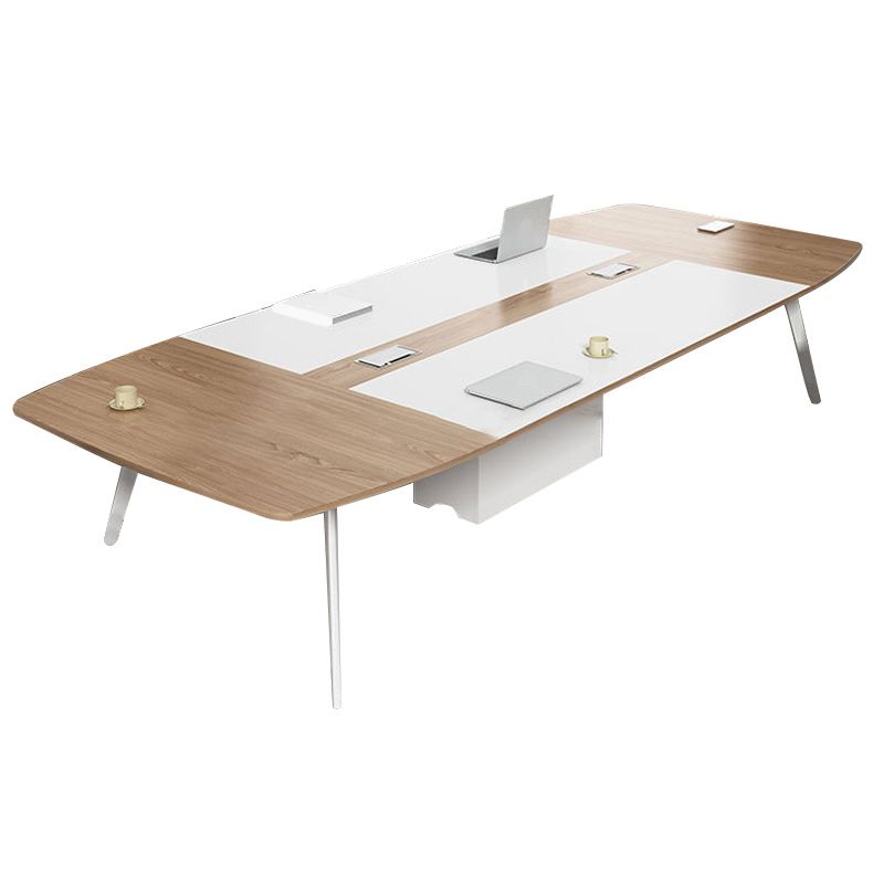 Artificial Wood Writing Desk Curved Industrial Office Desk in White and Natural Clearhalo 'furn' 'furn_office_desk' 'Furniture' 'Office Desks' 'Office Furniture' 'office_desk' 1200x1200_066388e3-4f5c-4ec4-9585-19590f1ea864