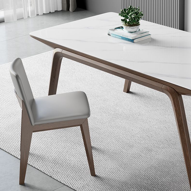Mesa de comedor rectangular industrial Mesa de piedra sinterizada con patas de madera