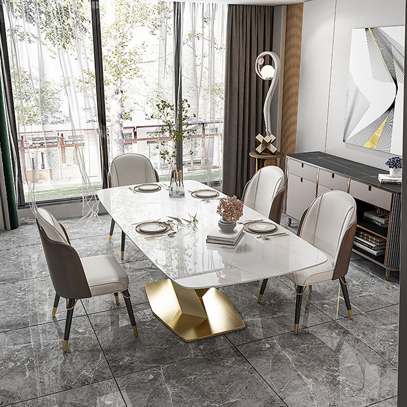Glam Dinette Set 1/2/5/7 Pieces Rectangle White Sintered Stone Top Dining Table Set Clearhalo 'Dining Room Sets' 'Dining Tables & Seating' 'dining_room_set' 'furn' 'furn_dining_room_set' 'Furniture' 'furniture_dining_room_set' 'Kitchen & Dining Furniture' 1200x1200_066a1c9f-0be0-4377-ac29-94ae693e5c7a