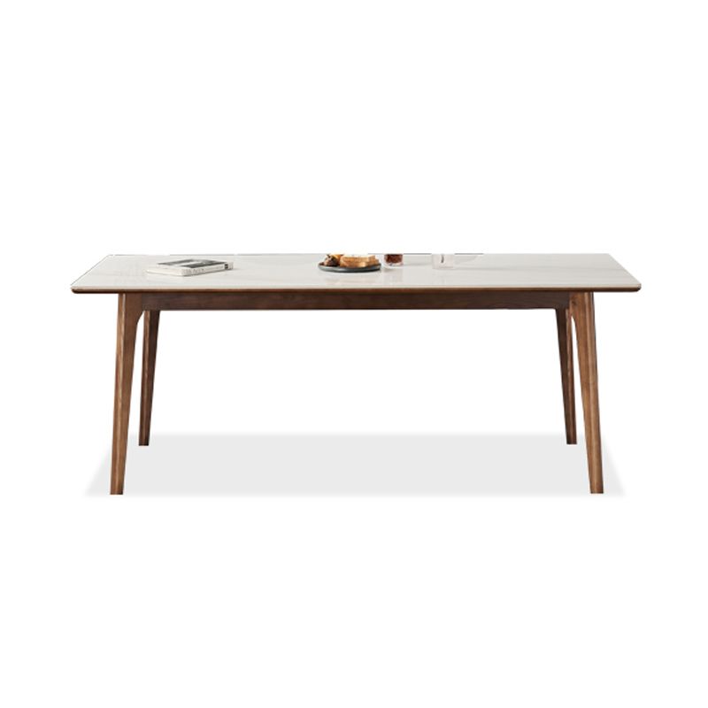 Mesa de comedor rectangular de piedra blanca contemporánea con 4 pies