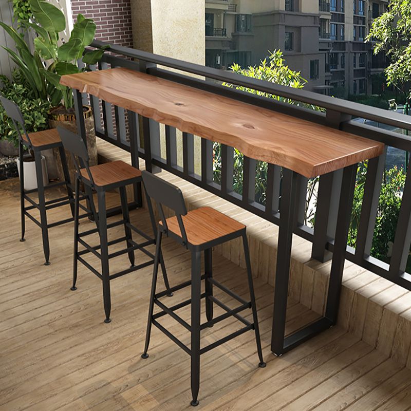 Mesa de Bar moderna, mesa de Pub de madera maciza de hierro negro con pedestal doble para Patio