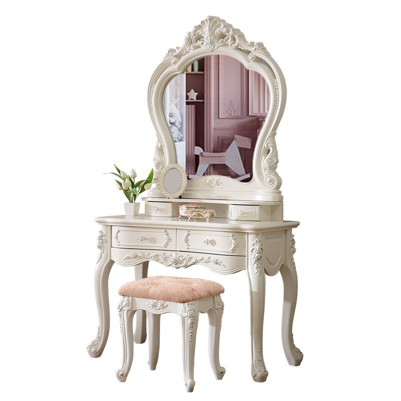 White Vanity Dressing Table Set Victorian Mirrored Wood Vanity Clearhalo 'Bedroom Furniture' 'furn' 'furn_makeup_vanities' 'Furniture' 'Makeup Vanities' 'makeup_vanities' 1200x1200_0670842b-3939-43c4-85f2-66b147618e07