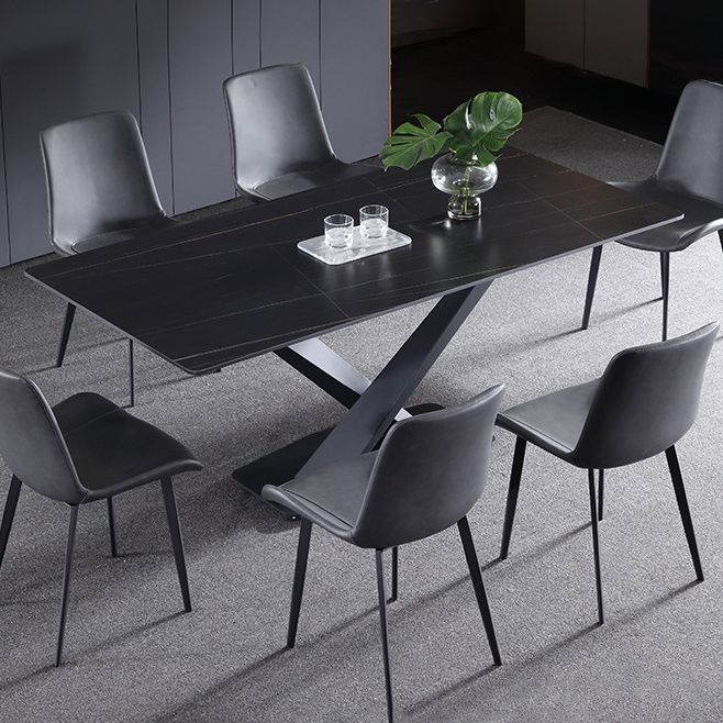 Stone Top Dining Table Modern Rectangle Table with Metal Base in Black Clearhalo 'Dining Tables & Seating' 'Dining Tables' 'dining_table' 'furn' 'furn_dining_table' 'Furniture' 'furniture_dining_table' 'Kitchen & Dining Furniture' 1200x1200_0670953b-588d-47b4-bd38-abfebd13e8fe