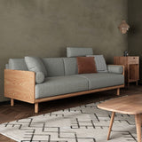 コンテンポラリーグレーの標準枕トップアームステーションリネンソファ