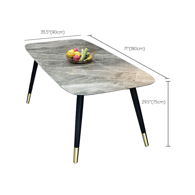 Modern Sintered Stone Dining Table in Grey Rectangle Table with Wooden Base