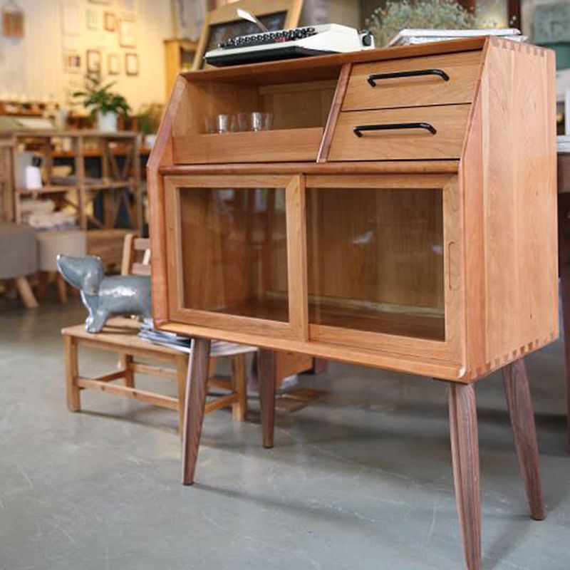 16.5"W√ó38.6"H Sliding Door Dining Server Modern Solid Wood Sideboard Table with 2-drawer Clearhalo 'buffet_sideboard' 'Buffets & Sideboards' 'furn' 'furn_buffet_sideboard' 'Furniture' 'Kitchen & Dining Furniture' 1200x1200_06770688-676e-4980-8349-20d620092dac