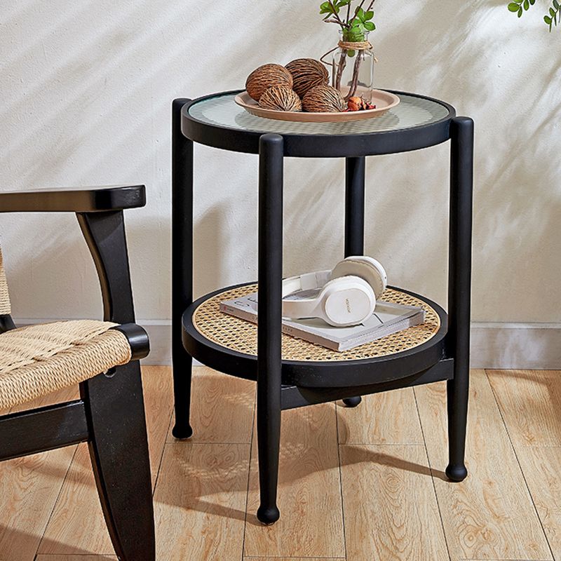 Tropical Round Cocktail Table Glass Top Coffee Cocktail Table with Shelf Clearhalo 'Coffee & Accent Tables' 'Coffee Tables' 'coffee_tables' 'furn' 'furn_coffee_tables' 'Furniture' 'Living Room Furniture' 1200x1200_06791dd9-7263-4d21-ae2e-28555d01d113