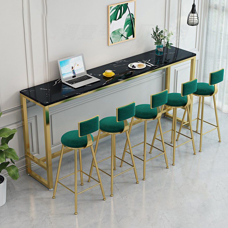 Stone Bar Table Traditional Luxury Rectangle Bar Table with Trestle Base in Gold Clearhalo 'Bar Furniture' 'Bar Tables' 'bar_tables' 'furn' 'furn_bar_tables' 'Furniture' 'furniture_bar_tables' 'Kitchen & Dining Furniture' 1200x1200_0679c643-5671-44e2-b995-31ec6043b526