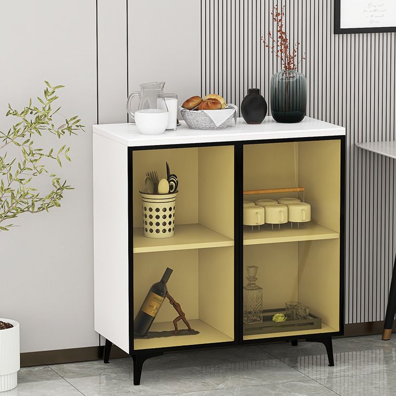 Modern Stone Buffet Sideboard White 33.4"H Dining Room Buffet Server with 2 Glass Doors Clearhalo 'buffet_sideboard' 'Buffets & Sideboards' 'Furniture' 'furniture_buffet_sideboard' 'Kitchen & Dining Furniture' 1200x1200_067c6778-dbd8-4e14-8b0f-5dad9c83b87d
