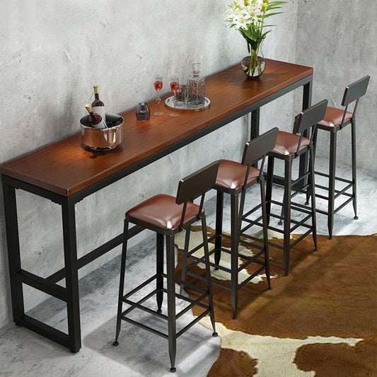 Industrial Armless Counter Stool Iron Bar Stool with Pedal and Leather Cushion