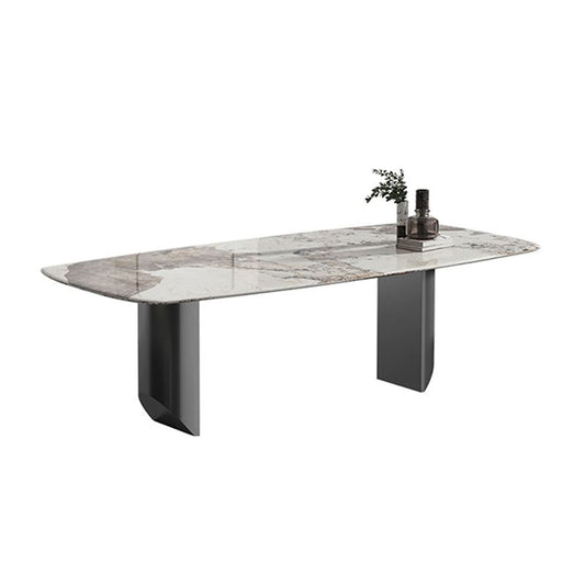 Gold Stone Top Dining Table Rectangle Grey Base Modern Table