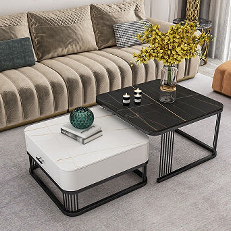 Square Slate Top Coffee Table with Drawers Frame Base 2 Nestling Cocktail Table Clearhalo 'Coffee & Accent Tables' 'Coffee Tables' 'coffee_tables' 'furn' 'furn_coffee_tables' 'Furniture' 'furniture_coffee_tables' 'Living Room Furniture' 1200x1200_068a6daf-3132-49d1-801b-71777d7fe456