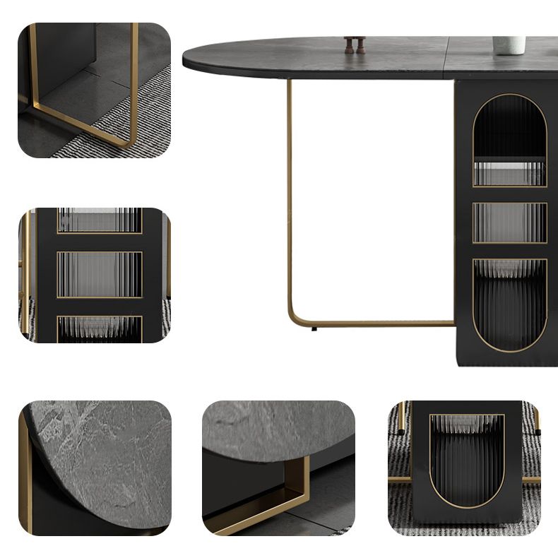 Contemporary Oval Dining Table Sintered Stone Drop-Leaf Table for Dining Room,59"L x 29.5"H Clearhalo ' dining_table' 'Dining Tables & Seating' 'Dining Tables' 'furn' 'furn_dining_table' 'Furniture' 'furniture_dining_table' 'Kitchen & Dining Furniture' 'kitchen&dining_furn' 'kitchen' 'kitchen_dining_table' 1200x1200_068f2cf9-83ae-440e-a3b0-d54875864c4b