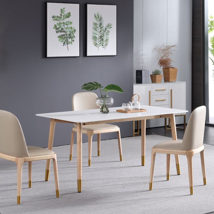 Sintered Stone Modern Rectangle Dining Table White Stone Top Table with Wooden 4 Legs Clearhalo ' dining_table' 'Dining Tables & Seating' 'Dining Tables' 'furn' 'furn_dining_table' 'Furniture' 'furniture_dining_table' 'Kitchen & Dining Furniture' 'kitchen&dining_furn' 'kitchen' 'kitchen_dining_table' 1200x1200_06907889-8432-4ee9-85b7-5eaf97923262