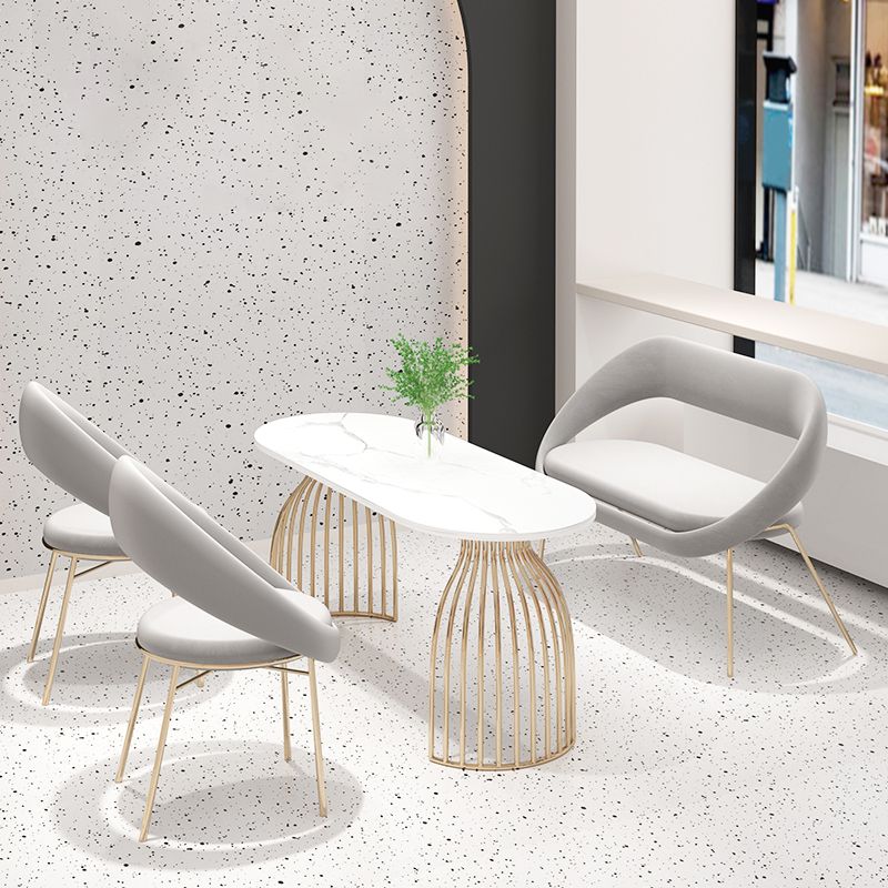 Glam White Faux Marble Top Kitchen Table with Gold Metal Legs