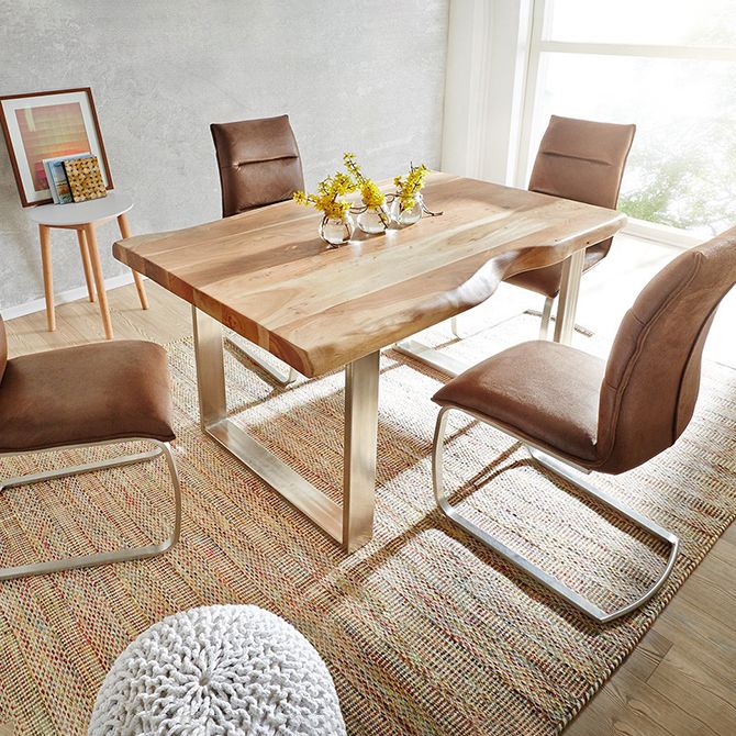 Rechthoek glamourstijl eettafel vaste tafel met massief hout