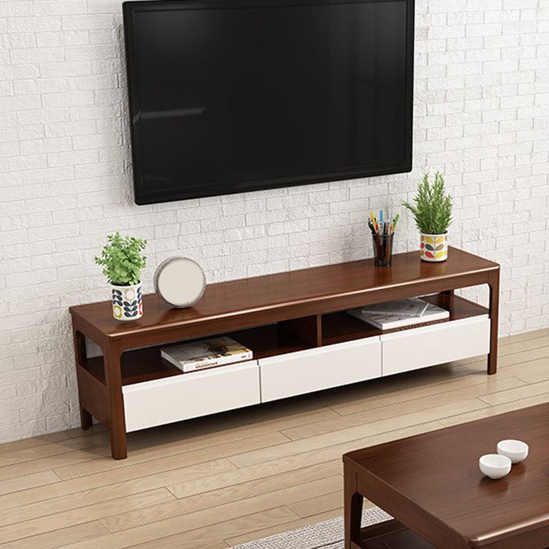 Meuble TV moderne en bois, Console de rangement ouverte, support multimédia TV avec tiroirs pour salon