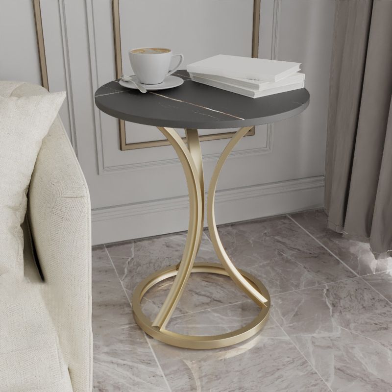 モダンスレートラウンドサイドエンドテーブルフレームベースタイプソファテーブル