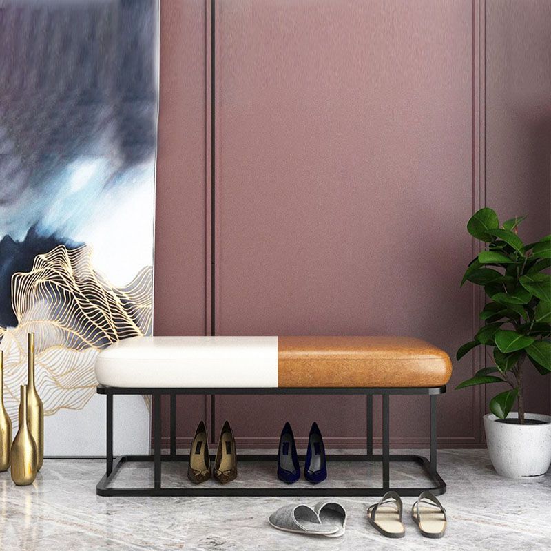 Mid-Century Modern Upholstered Bench Bedroom Seating Bench in Brown and White with Legs Clearhalo 'Benches' 'Chairs & Seating' 'furn' 'furn_benches' 'Furniture' 'Living Room Furniture' 1200x1200_0696c40b-f158-4f53-bb88-85cfd4004e86