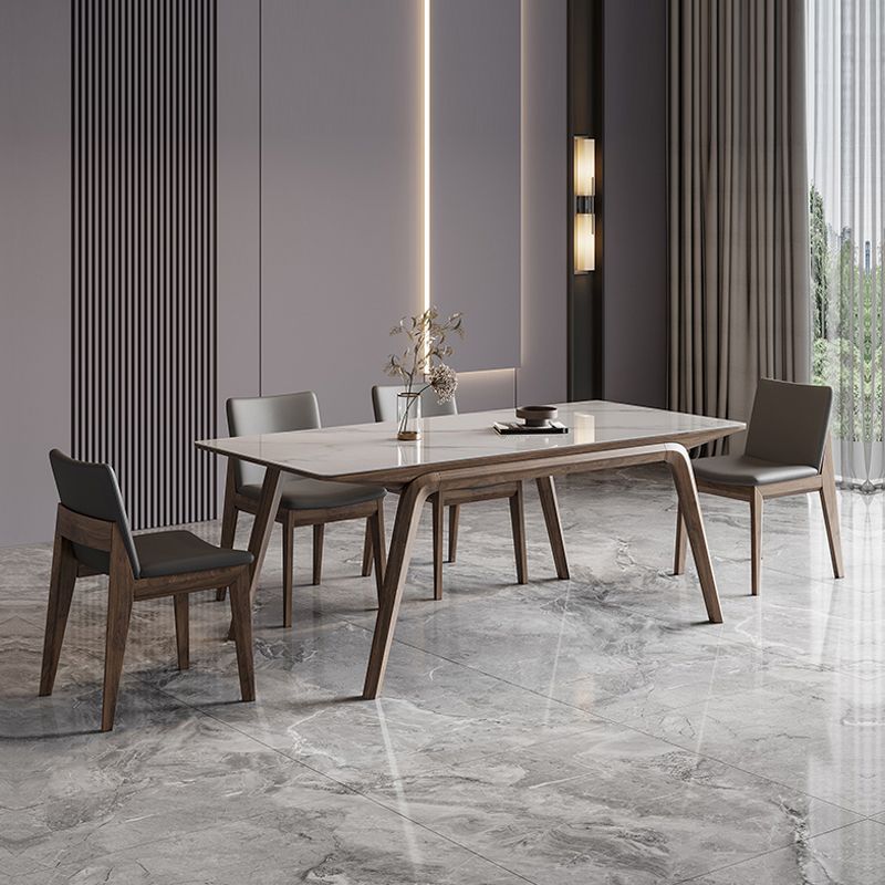 White Mid-Century Dining Table Stone Top Table with Wooden Frame Clearhalo 'Dining Tables & Seating' 'Dining Tables' 'dining_table' 'furn' 'furn_dining_table' 'Furniture' 'Kitchen & Dining Furniture' 1200x1200_069b3d93-3339-4604-9e30-b5b422d37cb1