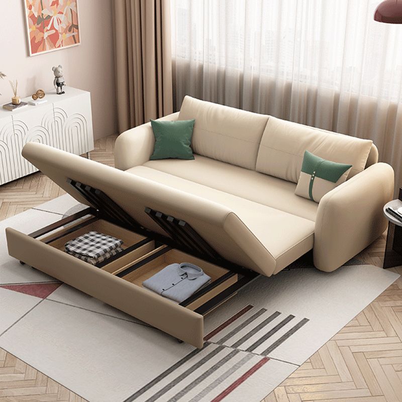 モダンフェイクレザースリーパーソファ布張りの正方形の腕ソファベッド