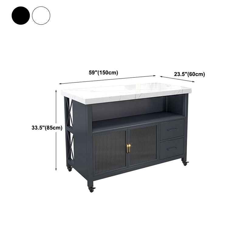 33.46" High Rolling Industrial Kitchen Island Stone Kitchen Island Table Clearhalo 'furn' 'furn_kitchen_islands_carts' 'Furniture' 'Kitchen & Dining Furniture' 'Kitchen Islands & Carts' 'kitchen_islands_carts' 1200x1200_06a3493c-cb31-46b3-abcb-d54d48663346