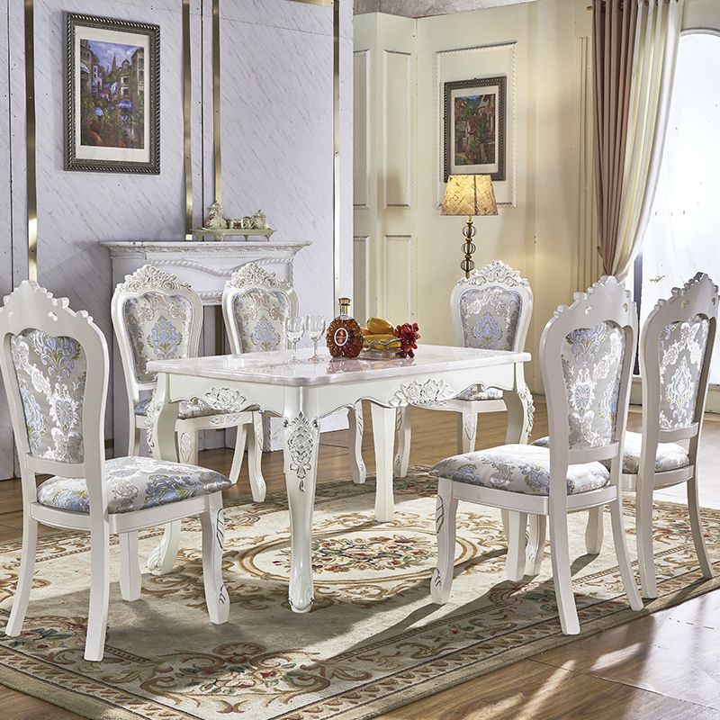 Rectangle Victorian Style Dining Table Fixed Table with Stone Clearhalo 'Dining Tables & Seating' 'Dining Tables' 'dining_table' 'furn' 'furn_dining_table' 'Furniture' 'Kitchen & Dining Furniture' 1200x1200_06a557ff-ff2e-4387-9750-9b33a920d51f