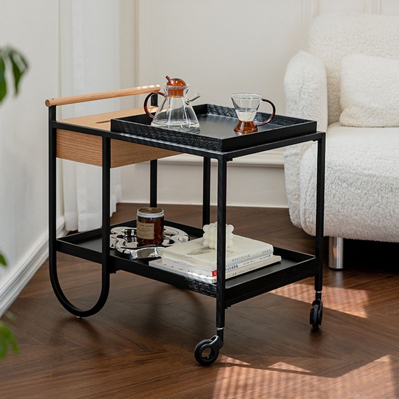 Modernistic Double Tier Accent Side Table Solid Wood Black Rectangular Corner Table