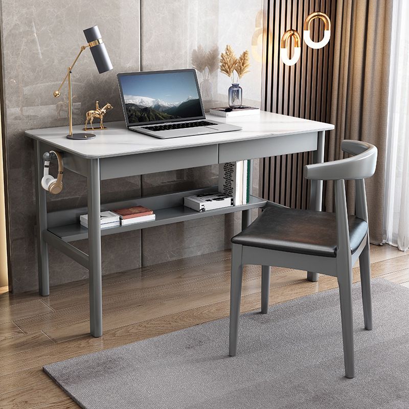 Modern Rectangle Office Desk Antique Finish Computer Desk with Metal ...
